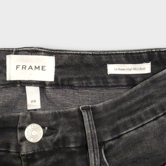 Frame Le Super High Mini Boot Split Hem Jeans Night Kerry Black Sz 29 Minimalist - Picture 6 of 13